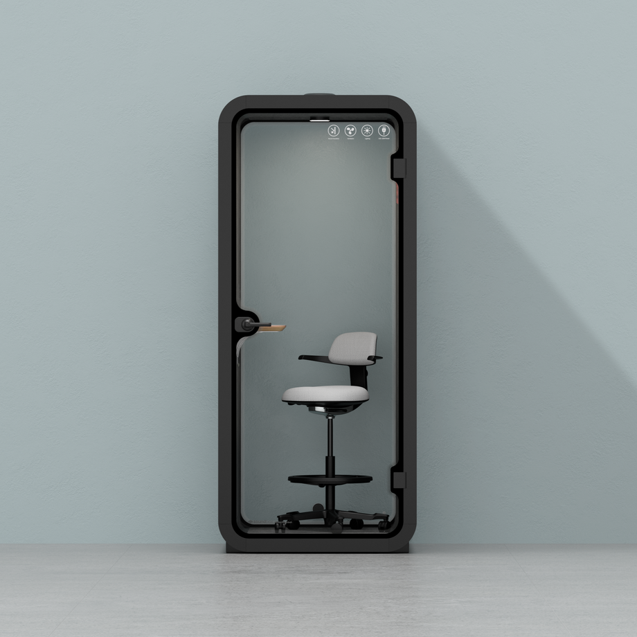 Oficina Pod Quell Acústico Charcoal / With Furniture | Upgraded Device Shelf / Dark Grey