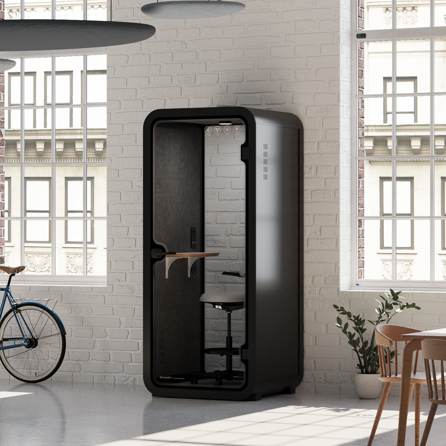 Oficina Pod Quell Acústico Charcoal / With Furniture | Upgraded Device Shelf / Dark Grey