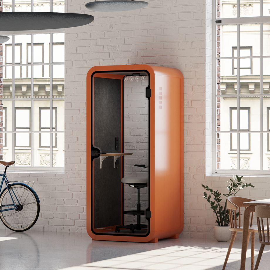 Oficina Pod Quell Acústico Orange / With Furniture | Upgraded Device Shelf / Dark Grey