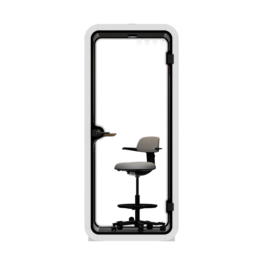 Oficina Pod Quell Acústico White / With Furniture / Dark Grey
