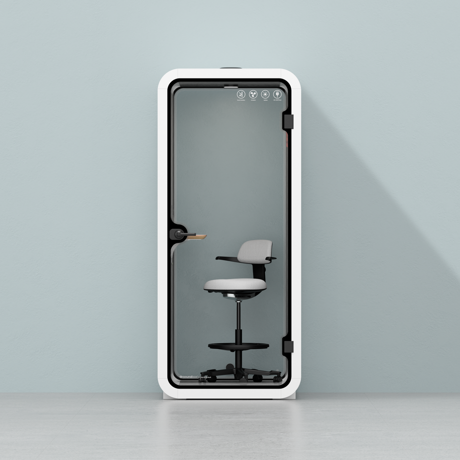 Oficina Pod Quell Acústico White / With Furniture | Upgraded Device Shelf / Dark Grey
