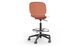 Aarhus Swivel Counter Stool by Quell Design in coral positioned around a modern kitchen island with wooden countertops and pendant lighting. Featuring a smooth moulded polypropylene seat, adjustable gas-lift height, 360-degree swivel, integrated footrest ring, and sturdy five-star base, this Scandinavian-inspired stool blends ergonomic comfort with minimalist contemporary style for residential and commercial interiors.