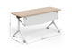 Tribute Adjustable Office Training Desk shown with dimensions 1500mm width, 550mm depth and 750mm height, featuring a castin oak and warm white melamine tabletop, aluminium support structure and mobile PU casters for flexible training and classroom environments.
