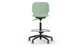 Aarhus Swivel Counter Stool by Quell Design in morandi green positioned around a modern kitchen island with wooden countertops and pendant lighting. Featuring a smooth moulded polypropylene seat, adjustable gas-lift height, 360-degree swivel, integrated footrest ring, and sturdy five-star base, this Scandinavian-inspired stool blends ergonomic comfort with minimalist contemporary style for residential and commercial interiors.