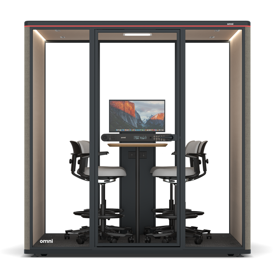 Omni SixCounter Meeting Table (+ Monitor Stand) / Gabriel Medley Ocean Pebble / #a18e7e