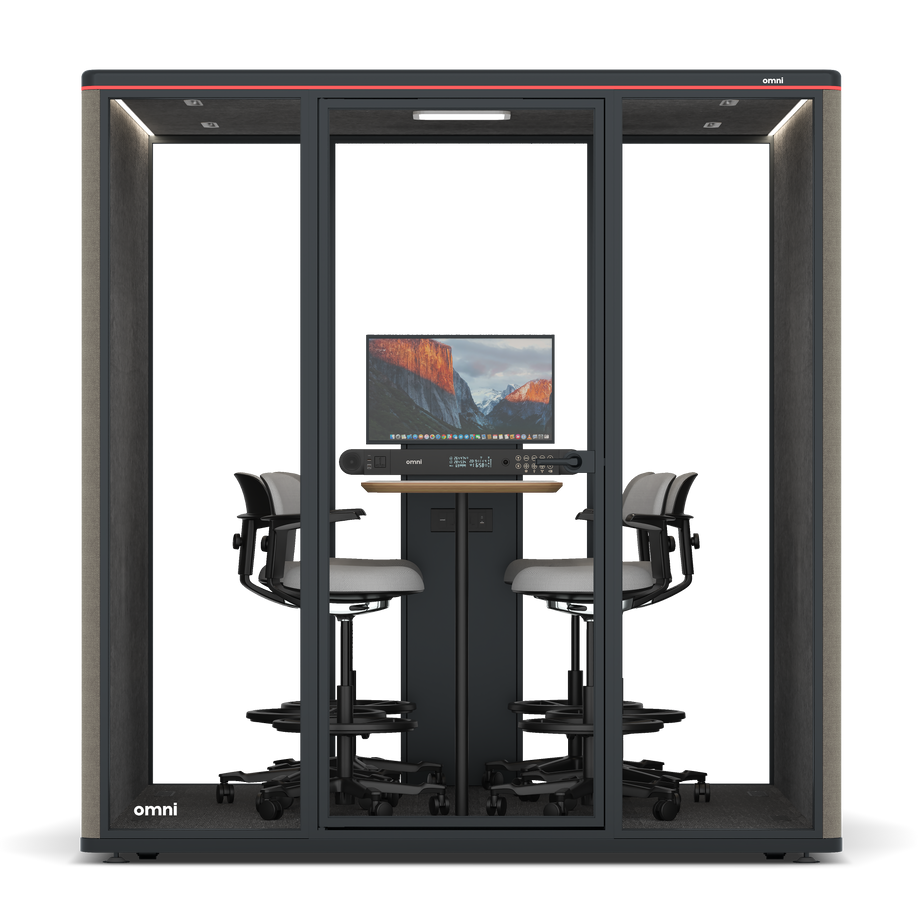 Omni SixCounter Meeting Table (+ Monitor Stand) / Gabriel Medley Ocean Pebble / #615f5d