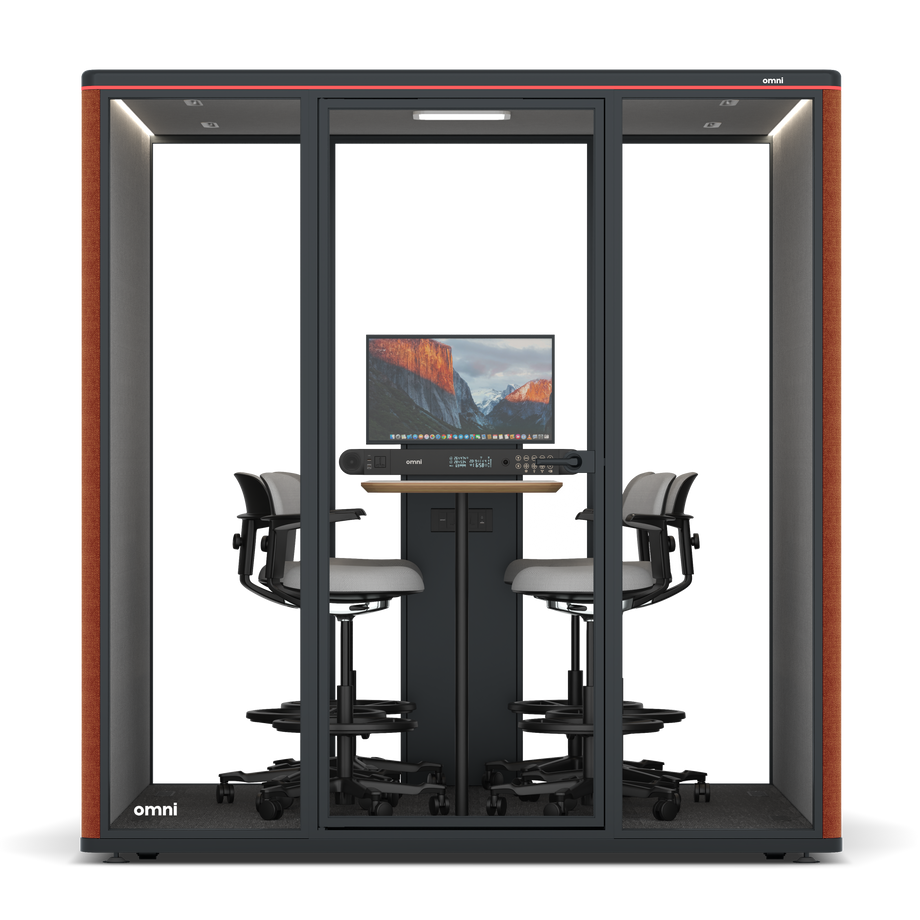 Omni SixCounter Meeting Table (+ Monitor Stand) / Bloody Orange / #6d6c69