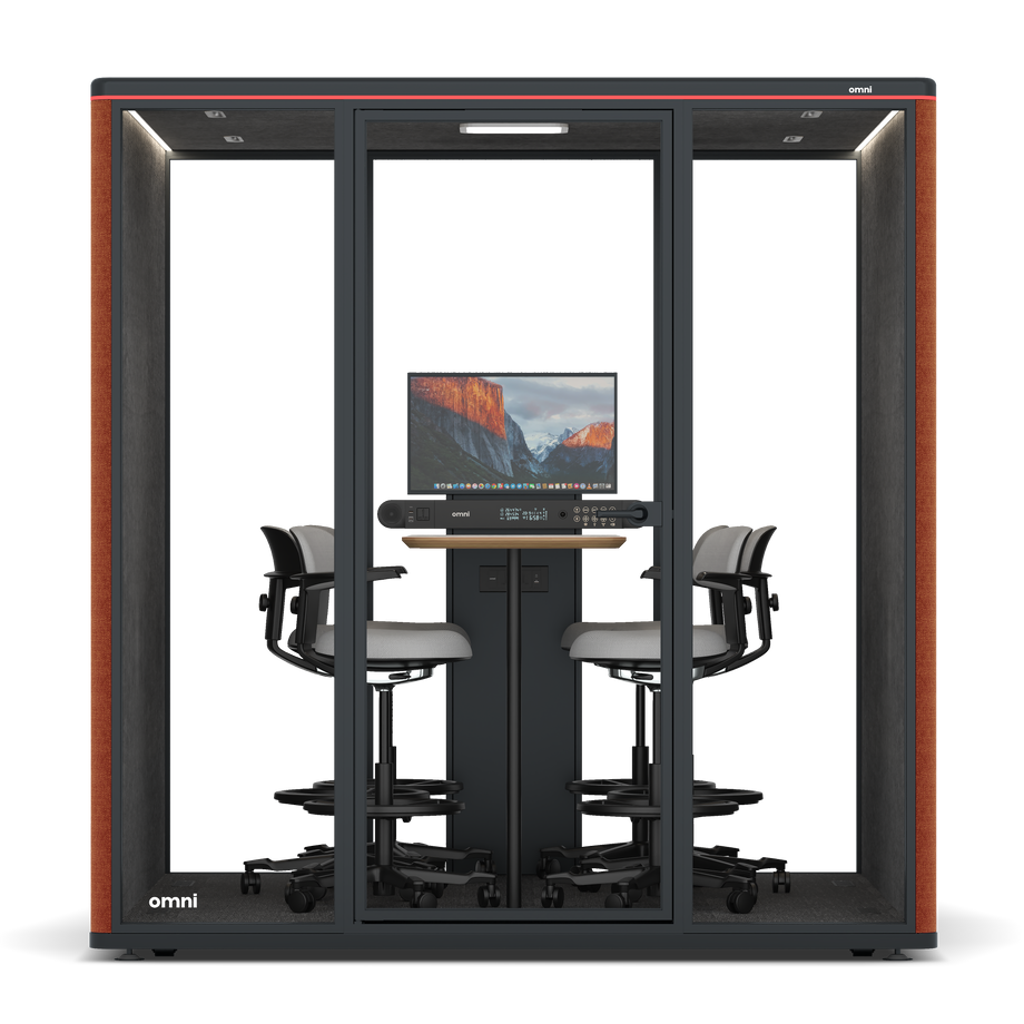 Omni SixCounter Meeting Table (+ Monitor Stand) / Bloody Orange / #615f5d