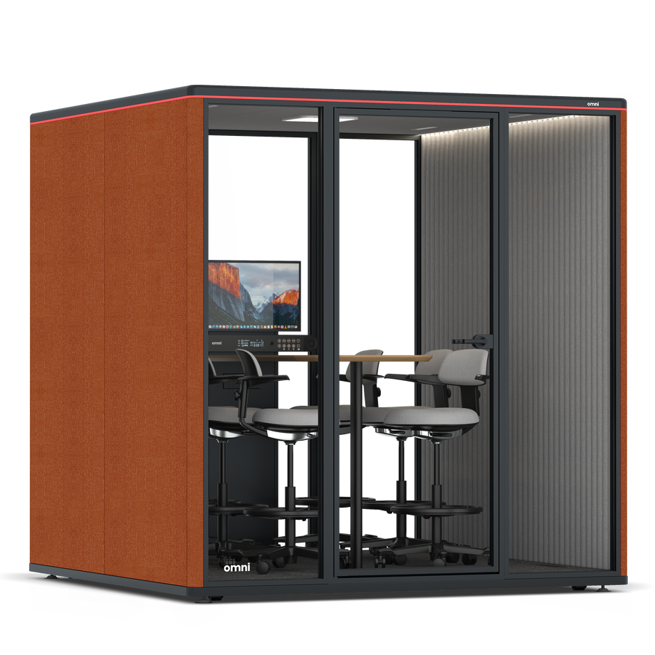 Omni SixCounter Meeting Table (+ Monitor Stand) / Bloody Orange / #6d6c69