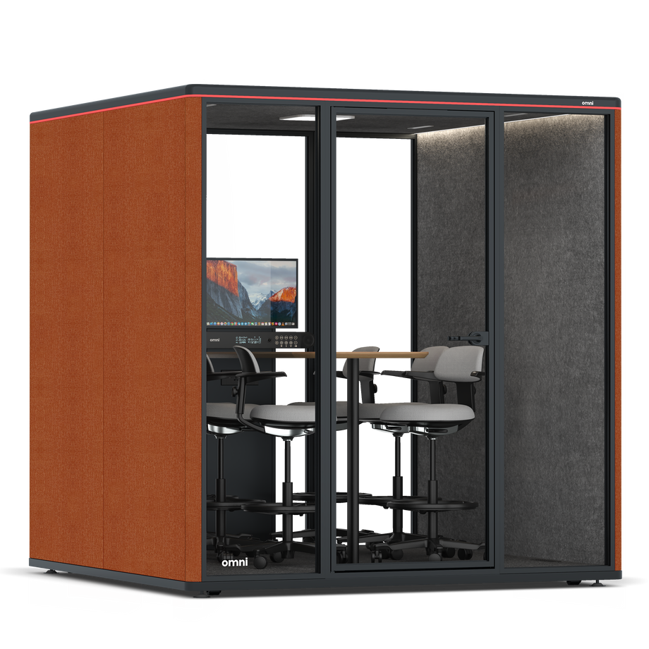 Omni SixCounter Meeting Table (+ Monitor Stand) / Bloody Orange / #615f5d