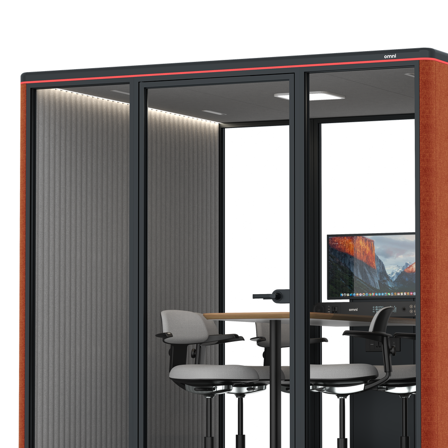 Omni SixCounter Meeting Table (+ Monitor Stand) / Bloody Orange / #6d6c69