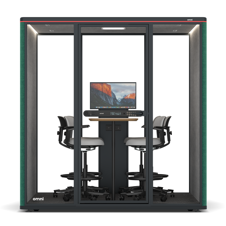 Omni SixCounter Meeting Table (+ Monitor Stand) / Gabriel Medley Forest Green / #a49f98