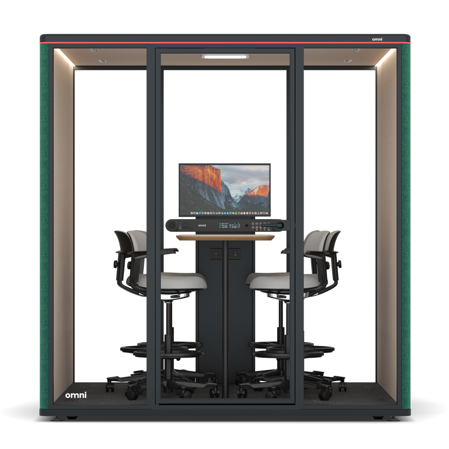 Omni SixCounter Meeting Table (+ Monitor Stand) / Gabriel Medley Forest Green / #a18e7e