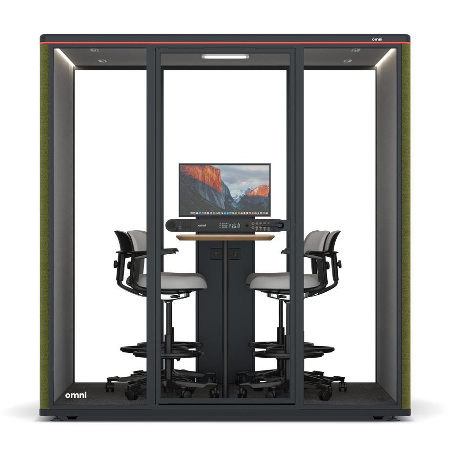 Omni SixCounter Meeting Table (+ Monitor Stand) / Gabriel Medley Meadow Green / #6d6c69