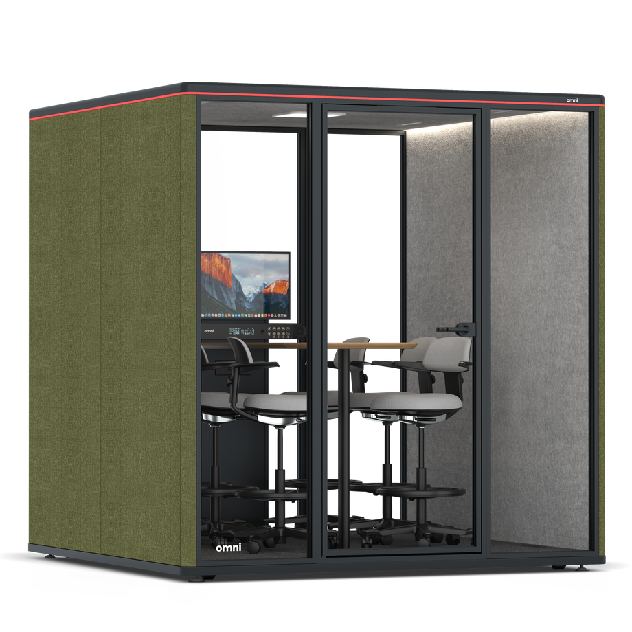 Omni SixCounter Meeting Table (+ Monitor Stand) / Gabriel Medley Meadow Green / #a49f98