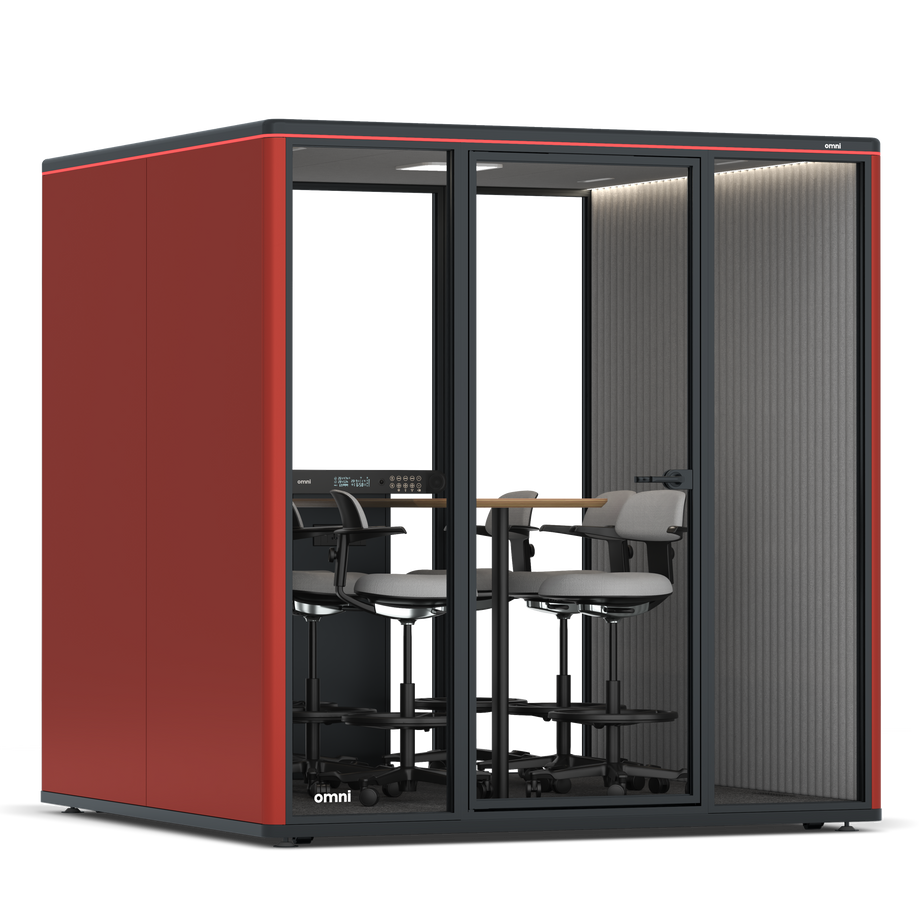 Omni SixCounter Meeting Table / RAL Tomato Red / #6d6c69