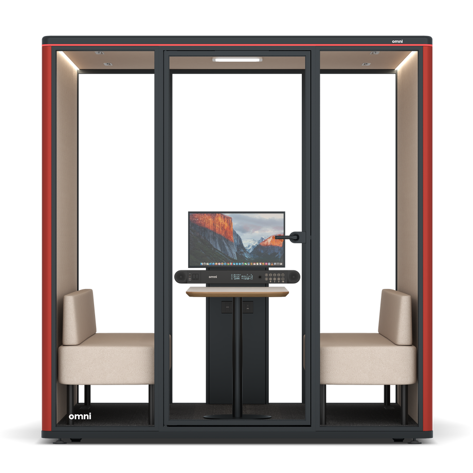Omni SixSofa (+ Monitor Stand) / RAL Tomato Red / #a18e7e