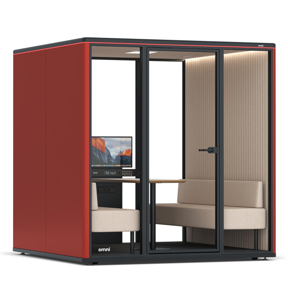 Omni SixSofa (+ Monitor Stand) / RAL Tomato Red / #a18e7e