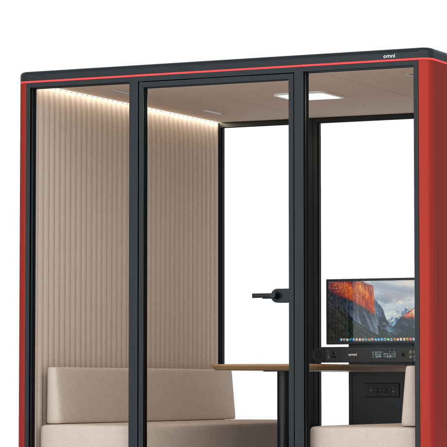 Omni SixSofa (+ Monitor Stand) / RAL Tomato Red / #a18e7e