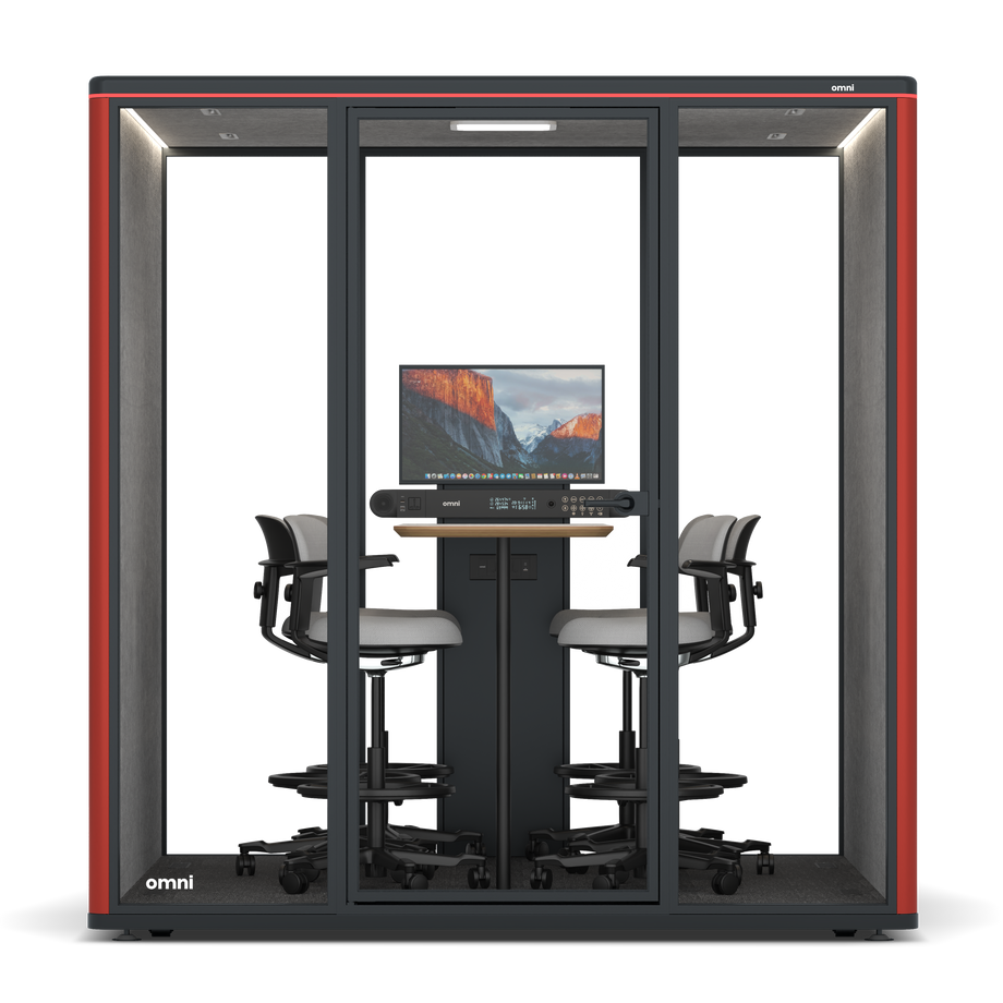 Omni SixCounter Meeting Table (+ Monitor Stand) / RAL Tomato Red / #a49f98