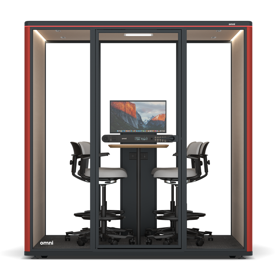 Omni SixCounter Meeting Table (+ Monitor Stand) / RAL Tomato Red / #a18e7e