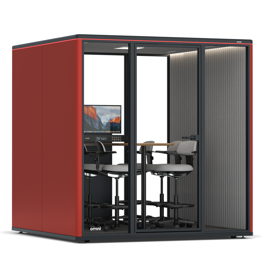 Omni SixCounter Meeting Table (+ Monitor Stand) / RAL Tomato Red / #6d6c69