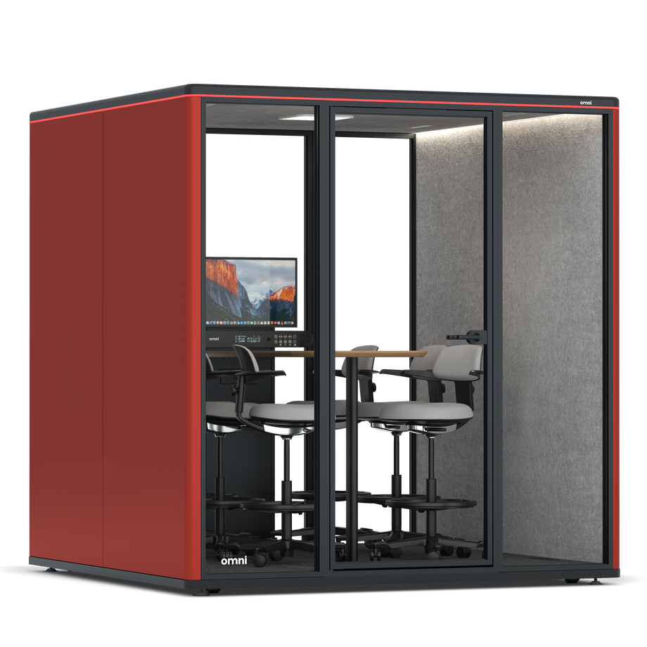 Omni SixCounter Meeting Table (+ Monitor Stand) / RAL Tomato Red / #a49f98