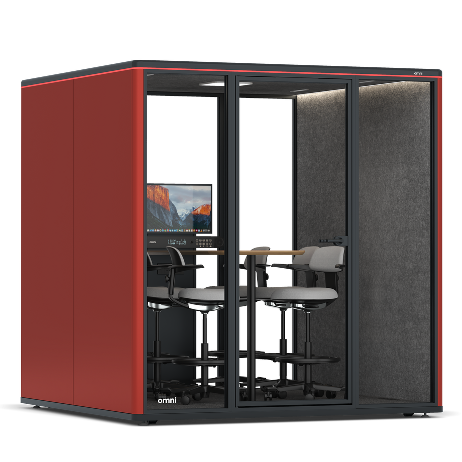 Omni SixCounter Meeting Table (+ Monitor Stand) / RAL Tomato Red / #615f5d