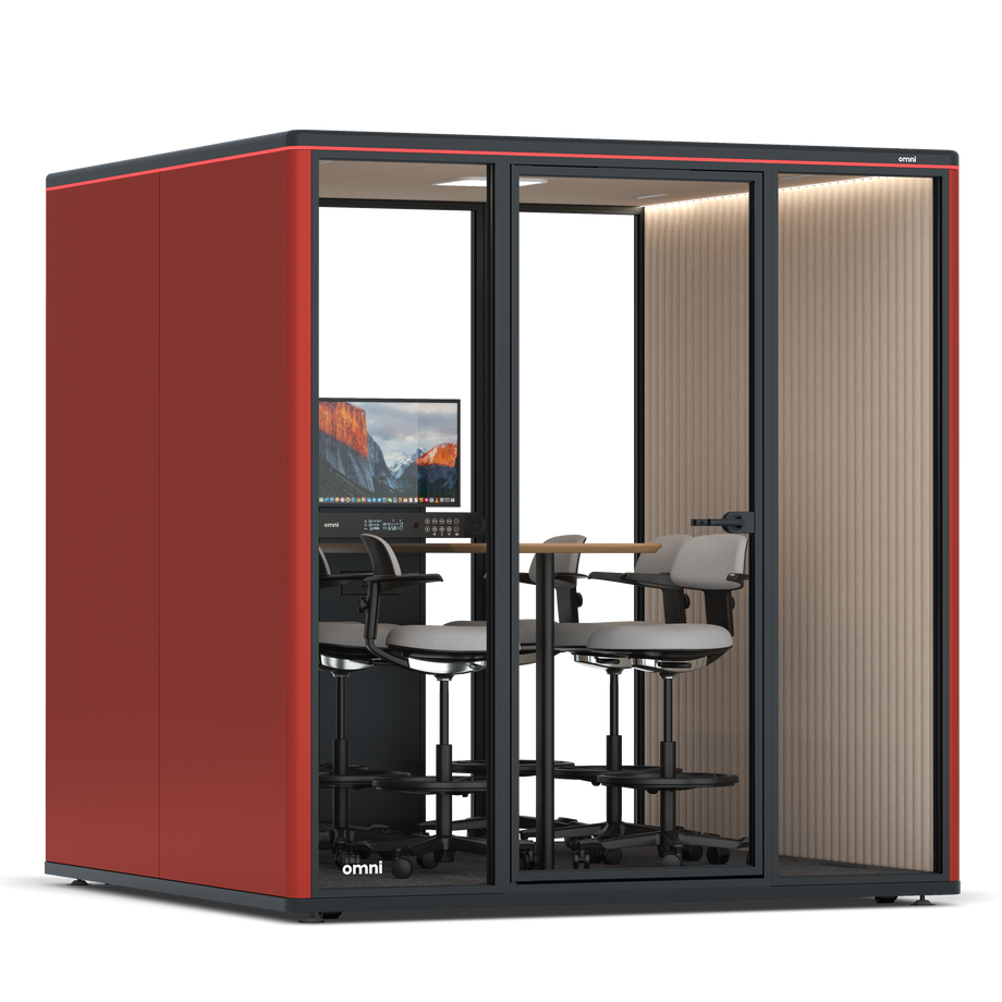 Omni SixCounter Meeting Table (+ Monitor Stand) / RAL Tomato Red / #a18e7e