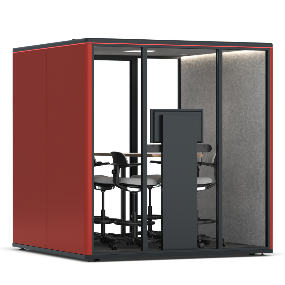 Omni SixCounter Meeting Table (+ Monitor Stand) / RAL Tomato Red / #a49f98