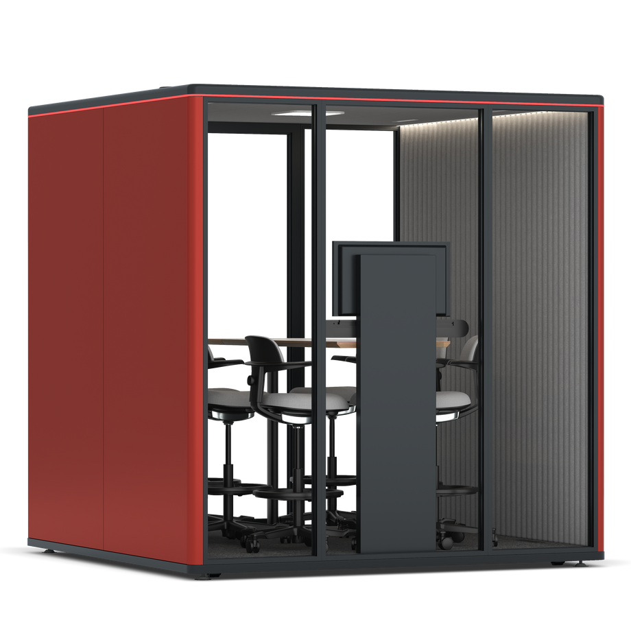 Omni SixCounter Meeting Table (+ Monitor Stand) / RAL Tomato Red / #6d6c69