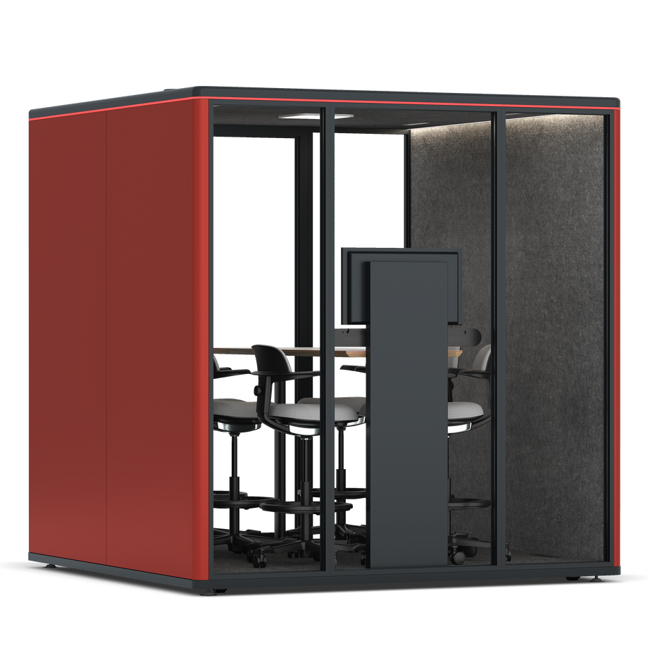Omni SixCounter Meeting Table (+ Monitor Stand) / RAL Tomato Red / #615f5d