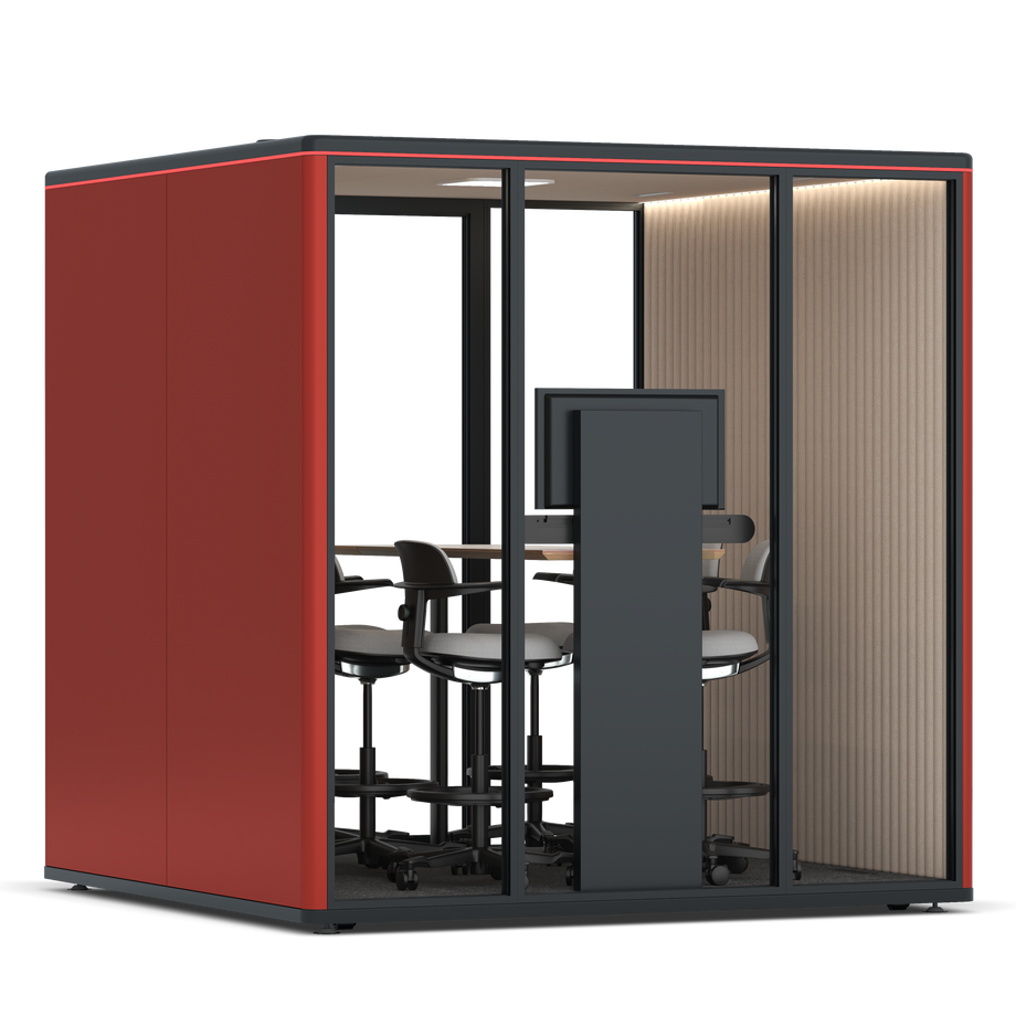 Omni SixCounter Meeting Table (+ Monitor Stand) / RAL Tomato Red / #a18e7e