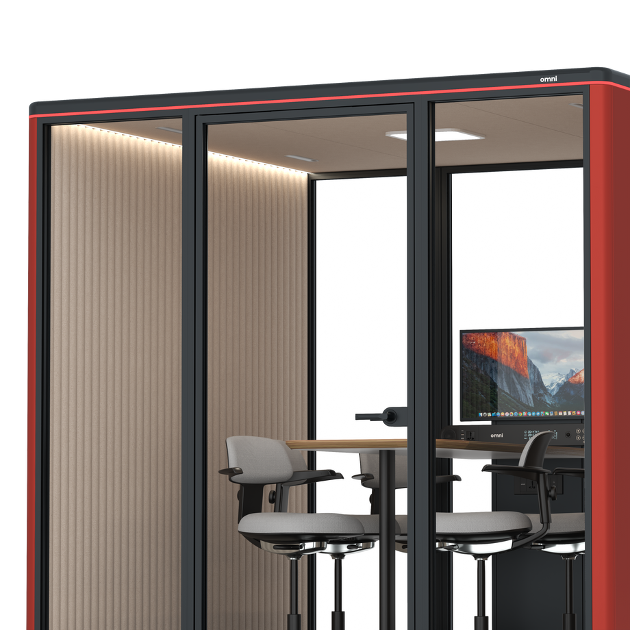 Omni SixCounter Meeting Table (+ Monitor Stand) / RAL Tomato Red / #a18e7e