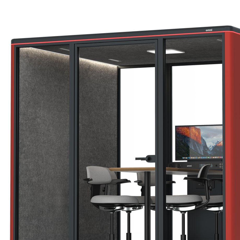 Omni SixCounter Meeting Table (+ Monitor Stand) / RAL Tomato Red / #615f5d