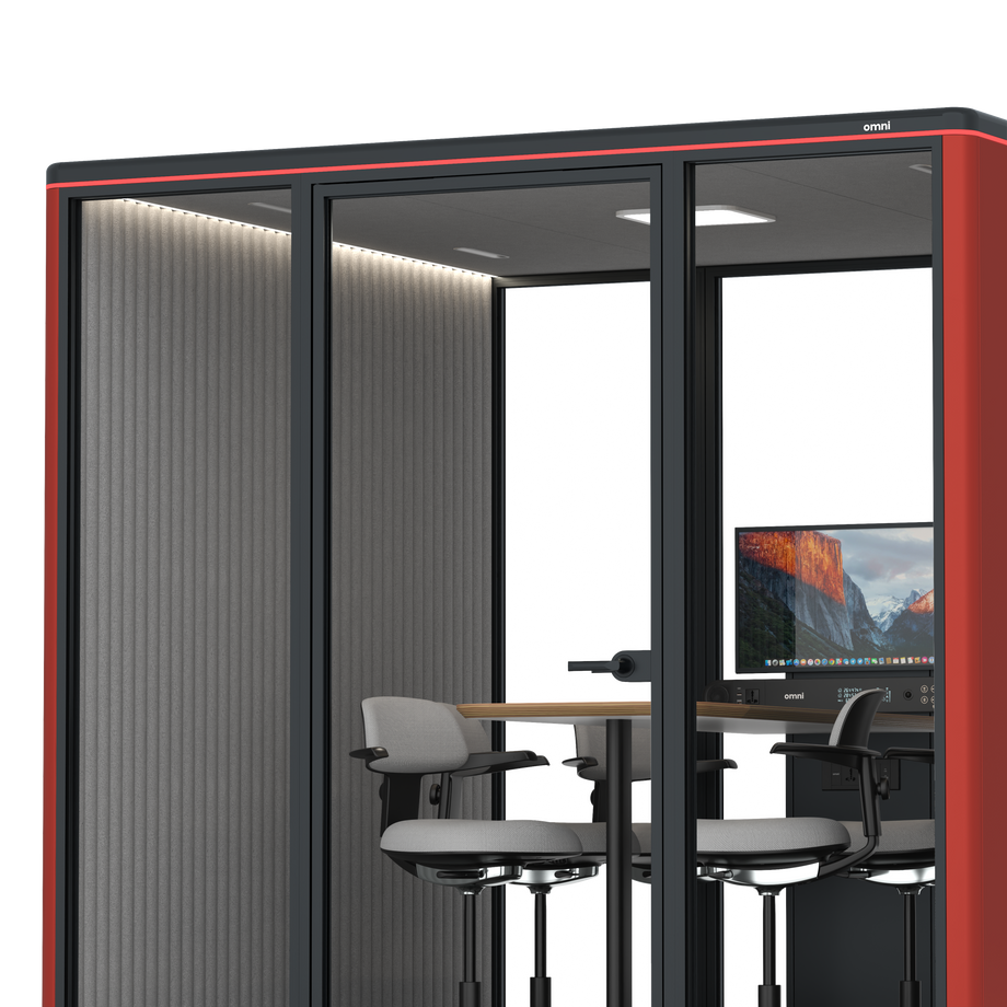 Omni SixCounter Meeting Table (+ Monitor Stand) / RAL Tomato Red / #6d6c69