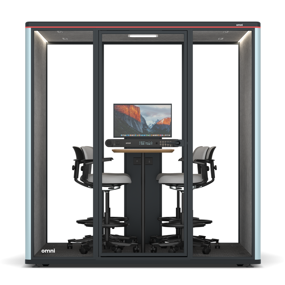 Omni SixCounter Meeting Table (+ Monitor Stand) / RAL Grey Blue / #a49f98