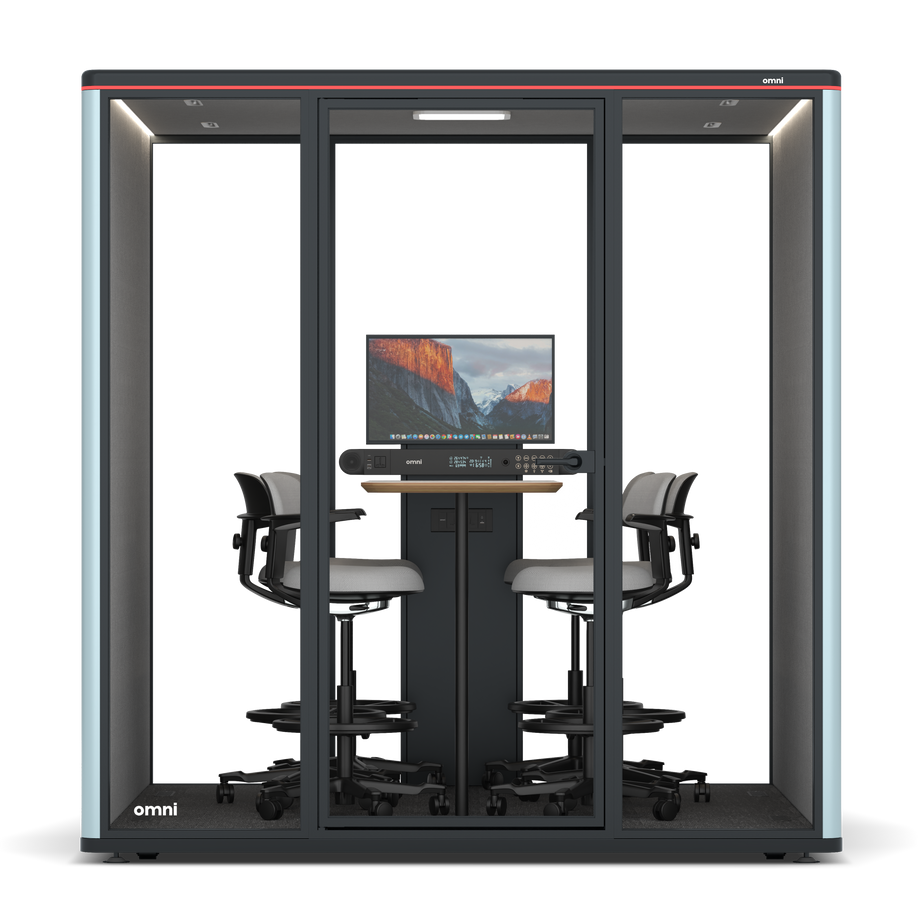 Omni SixCounter Meeting Table (+ Monitor Stand) / RAL Grey Blue / #6d6c69