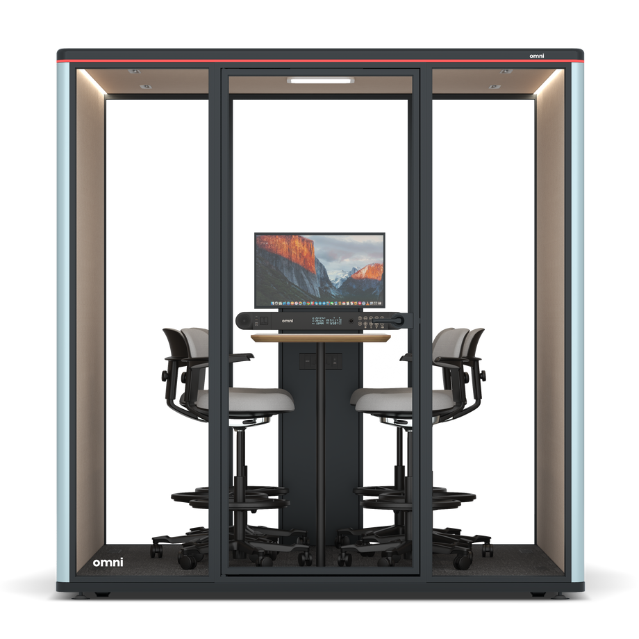 Omni SixCounter Meeting Table (+ Monitor Stand) / RAL Grey Blue / #a18e7e