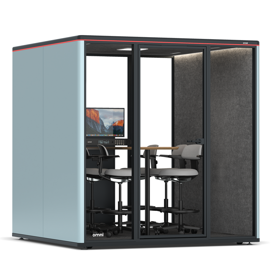 Omni SixCounter Meeting Table (+ Monitor Stand) / RAL Grey Blue / #615f5d