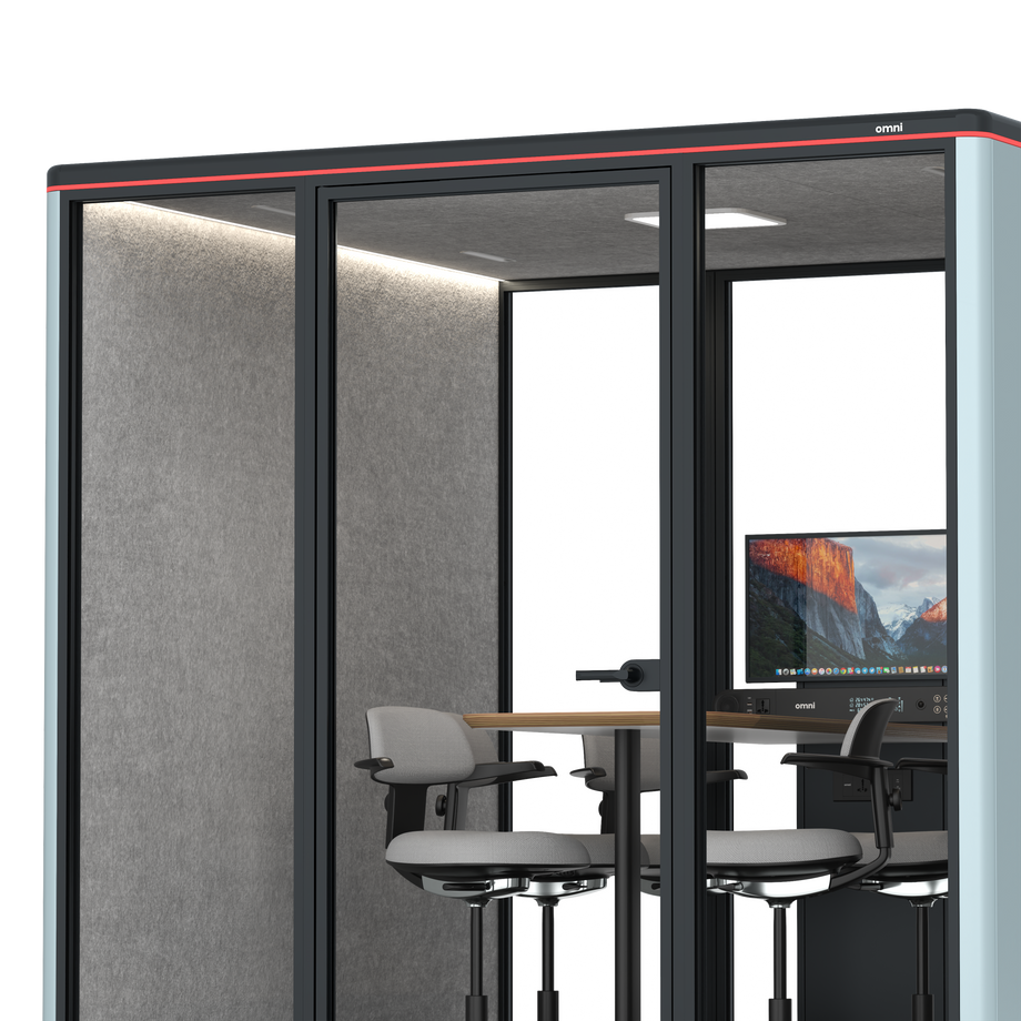 Omni SixCounter Meeting Table (+ Monitor Stand) / RAL Grey Blue / #a49f98