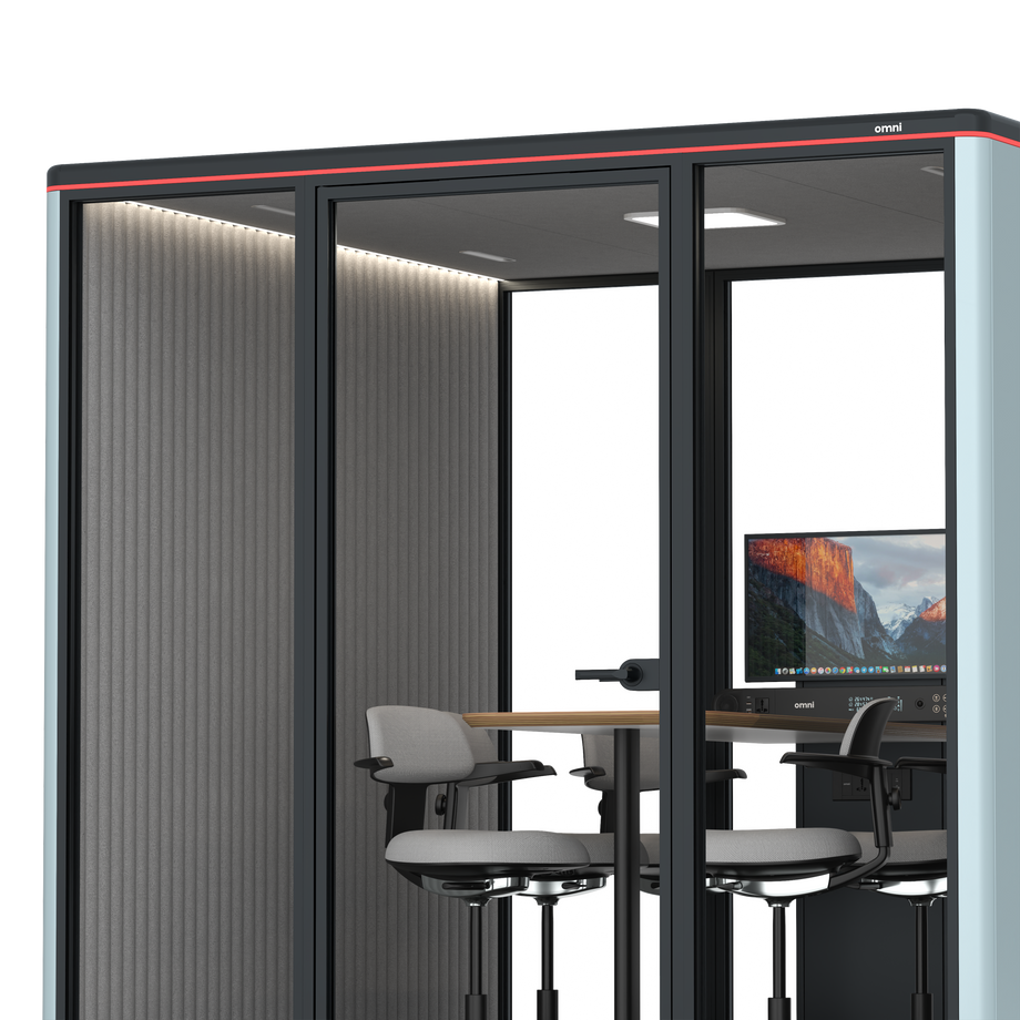 Omni SixCounter Meeting Table (+ Monitor Stand) / RAL Grey Blue / #6d6c69
