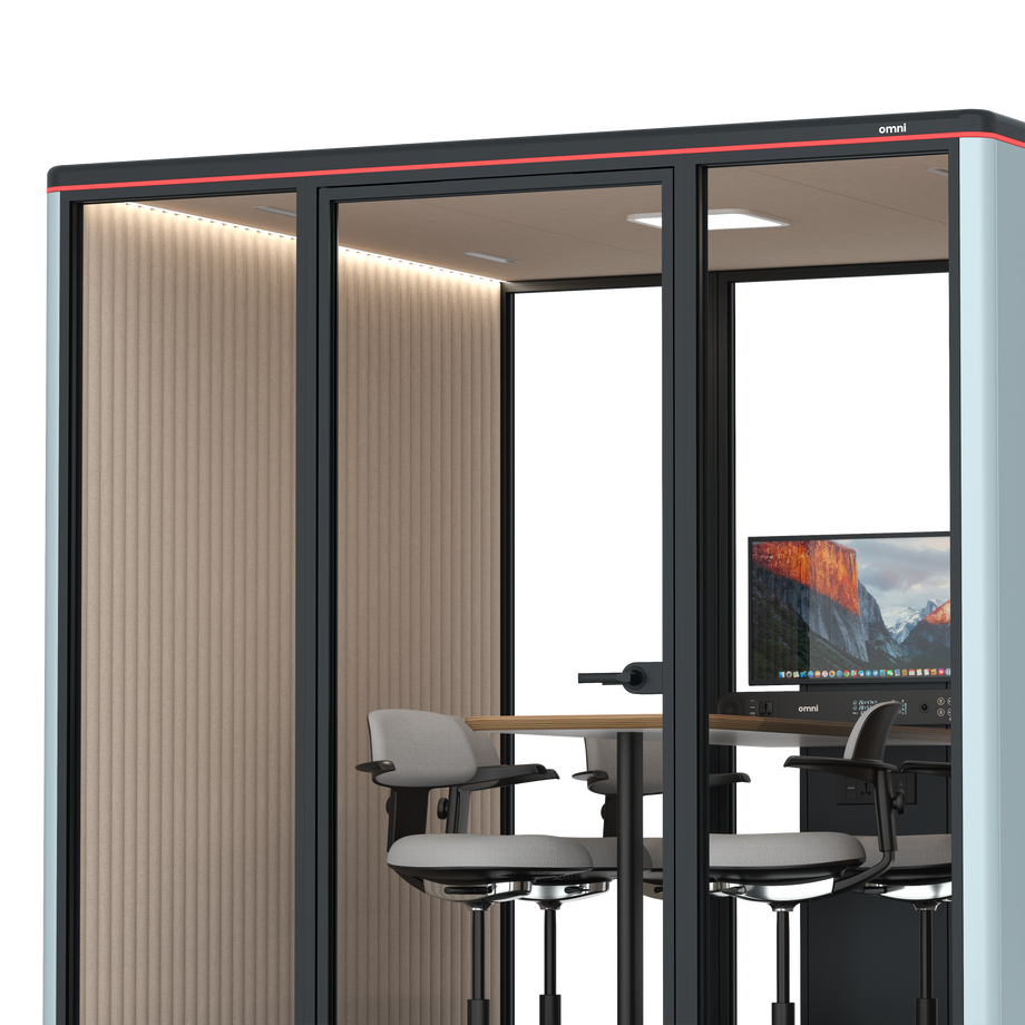 Omni SixCounter Meeting Table (+ Monitor Stand) / RAL Grey Blue / #a18e7e