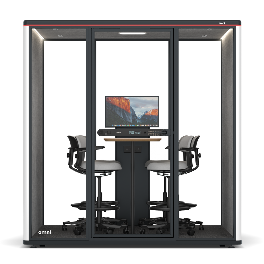 Omni SixCounter Meeting Table (+ Monitor Stand) / WhiteRAL Pure White / #a49f98
