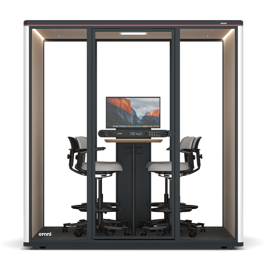 Omni SixCounter Meeting Table (+ Monitor Stand) / WhiteRAL Pure White / #a18e7e