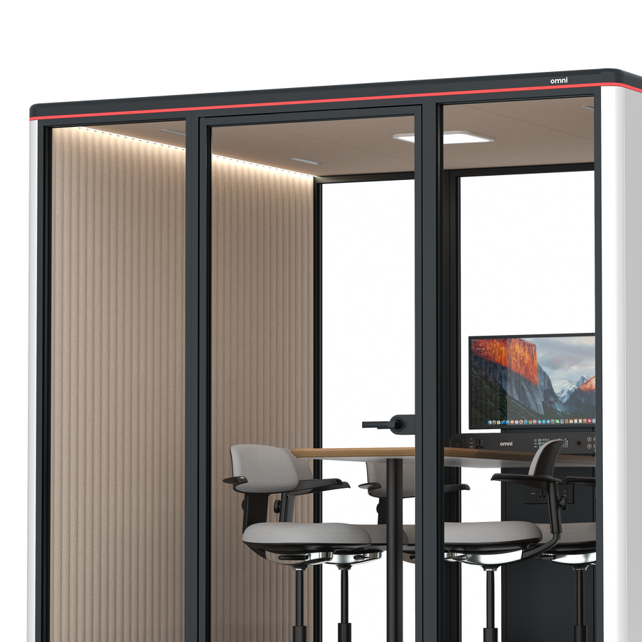 Omni SixCounter Meeting Table (+ Monitor Stand) / WhiteRAL Pure White / #a18e7e