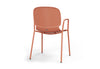 Aarhus Bistro Arm Chair by Quell Design – a modern Scandinavian-style chair in coral with an ergonomic moulded polypropylene seat and integrated curved armrests. Supported by slim black powder-coated steel legs, this elegant and durable chair is ideal for collaborative offices, cafés, and contemporary dining spaces, blending comfort, functionality, and minimalist design.
