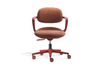 Kubo Contemporary Desk Chair in coral red shown on a white background, featuring a fabric-upholstered back and seat with moulded foam, a height-adjustable gas-lift mechanism and a durable nylon base with PU castors for smooth mobility in modern workspaces.