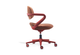 Kubo Contemporary Desk Chair in coral red shown on a white background, featuring a fabric-upholstered back and seat with moulded foam, a height-adjustable gas-lift mechanism and a durable nylon base with PU castors for smooth mobility in modern workspaces.