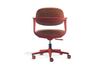 Kubo Contemporary Desk Chair in coral red shown on a white background, featuring a fabric-upholstered back and seat with moulded foam, a height-adjustable gas-lift mechanism and a durable nylon base with PU castors for smooth mobility in modern workspaces.